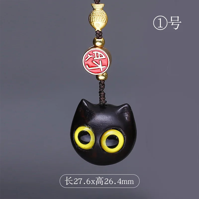 Purple Sandalwood Carved Deer Pendant, Cute Animal Mobile Phone Chain, One Have You Lucky Cat Keychain, Boxwood Craft Statues