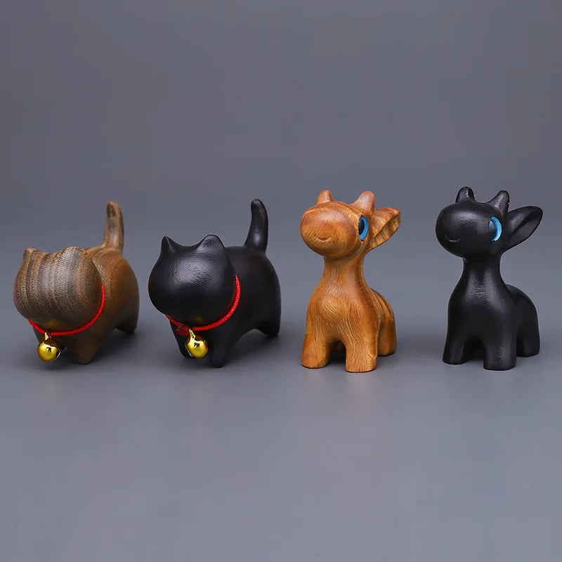 Purple Sandalwood Carved Deer Pendant, Cute Animal Mobile Phone Chain, One Have You Lucky Cat Keychain, Boxwood Craft Statues