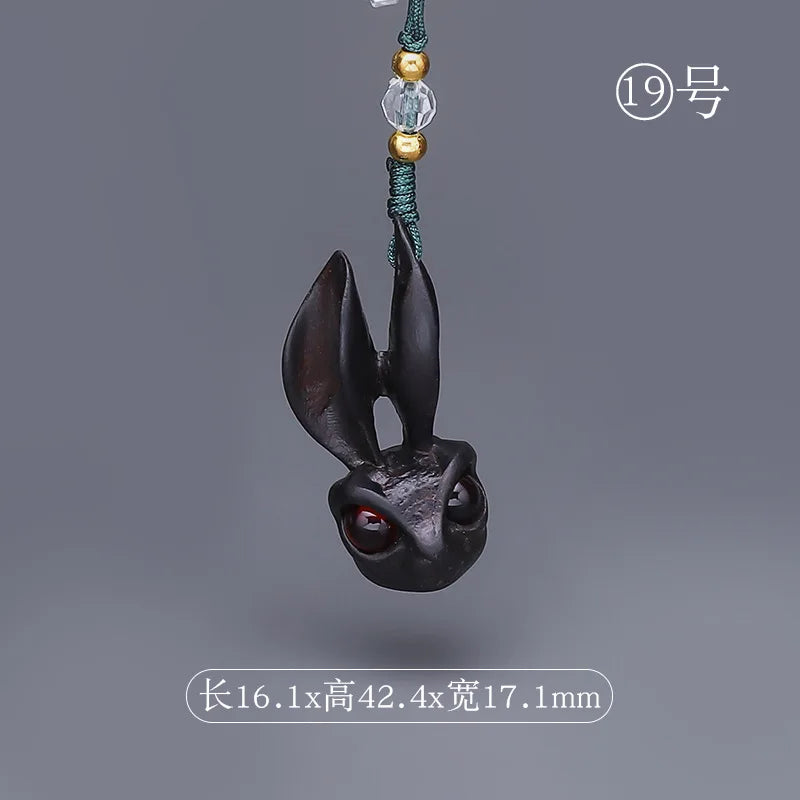 Purple Sandalwood Carved Deer Pendant, Cute Animal Mobile Phone Chain, One Have You Lucky Cat Keychain, Boxwood Craft Statues