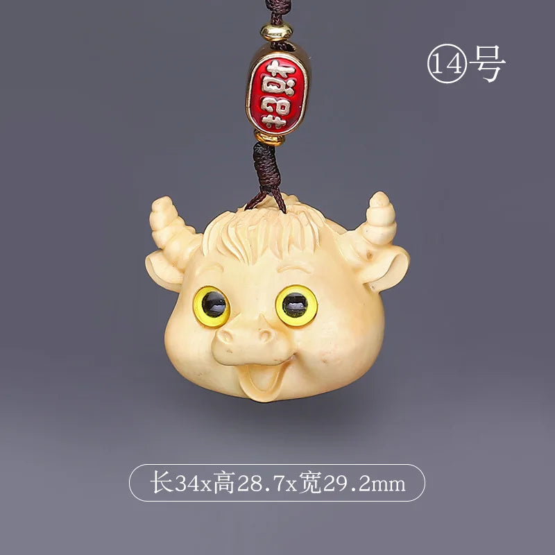 Purple Sandalwood Carved Deer Pendant, Cute Animal Mobile Phone Chain, One Have You Lucky Cat Keychain, Boxwood Craft Statues