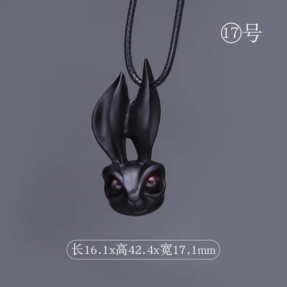 Purple Sandalwood Carved Deer Pendant, Cute Animal Mobile Phone Chain, One Have You Lucky Cat Keychain, Boxwood Craft Statues