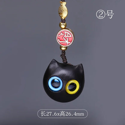 Purple Sandalwood Carved Deer Pendant, Cute Animal Mobile Phone Chain, One Have You Lucky Cat Keychain, Boxwood Craft Statues