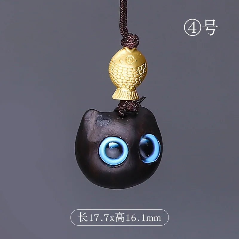 Purple Sandalwood Carved Deer Pendant, Cute Animal Mobile Phone Chain, One Have You Lucky Cat Keychain, Boxwood Craft Statues