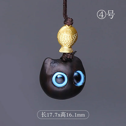 Purple Sandalwood Carved Deer Pendant, Cute Animal Mobile Phone Chain, One Have You Lucky Cat Keychain, Boxwood Craft Statues