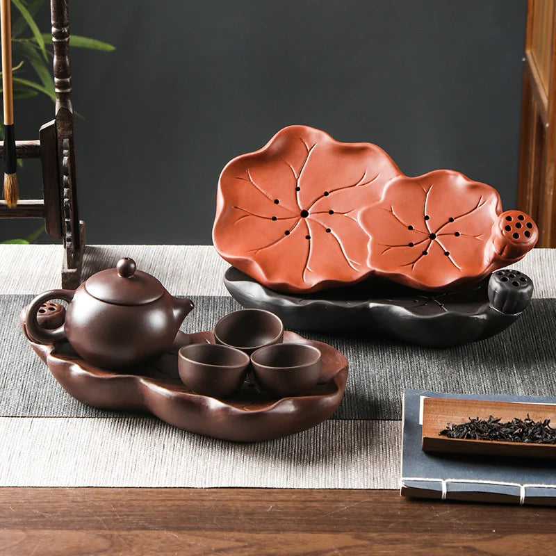 Purple clay kungfu tea set Chinese household simple dry brewing table water storage tea tray tea table tea sea pot bearing