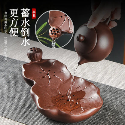 Purple clay kungfu tea set Chinese household simple dry brewing table water storage tea tray tea table tea sea pot bearing