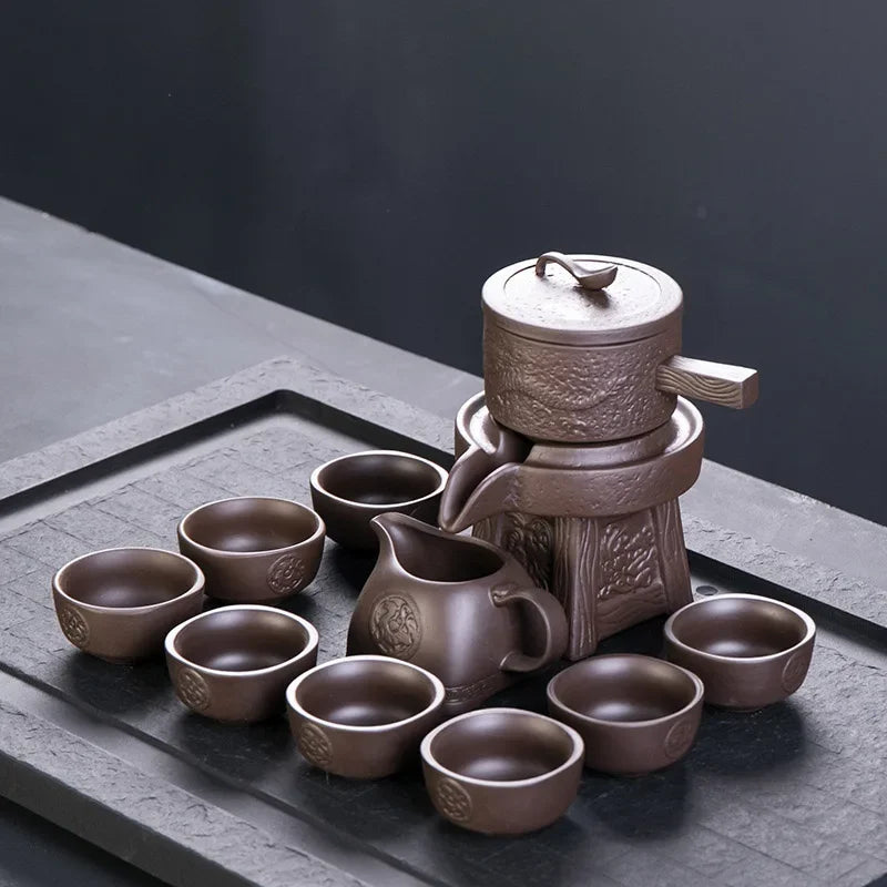 Purple clay stone grinding semi-automatic Tea Set,creative Kung Fu tea Hot sales of teaware.Creative Tea ceremony supplies