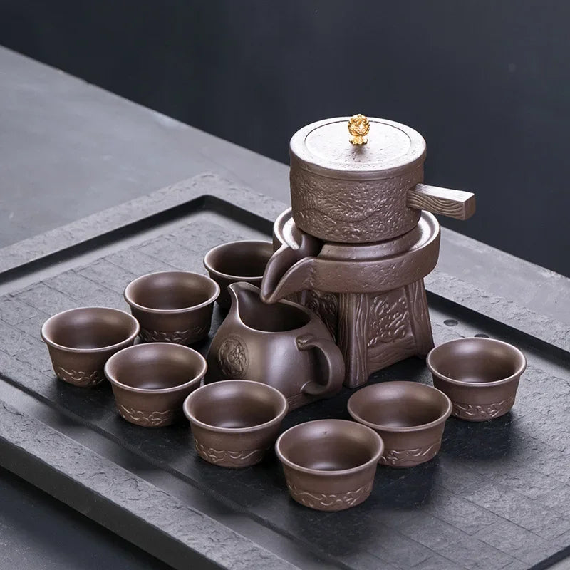 Purple clay stone grinding semi-automatic Tea Set,creative Kung Fu tea Hot sales of teaware.Creative Tea ceremony supplies