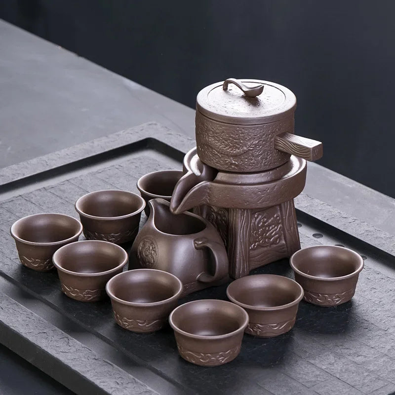 Purple clay stone grinding semi-automatic Tea Set,creative Kung Fu tea Hot sales of teaware.Creative Tea ceremony supplies