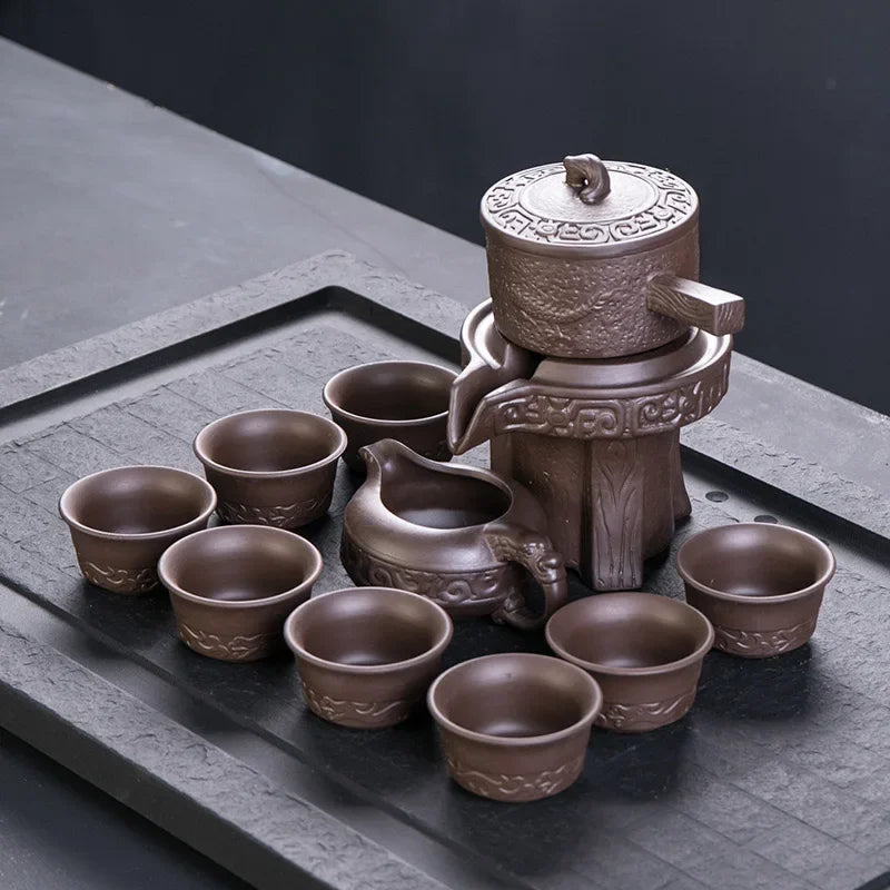 Purple clay stone grinding semi-automatic Tea Set,creative Kung Fu tea Hot sales of teaware.Creative Tea ceremony supplies