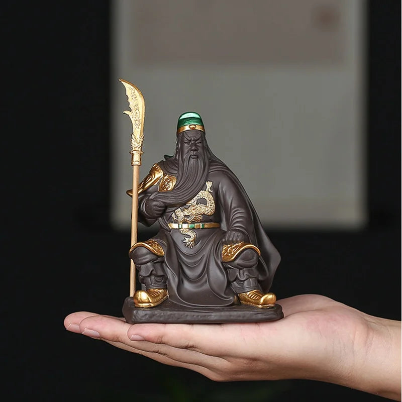 Purple sand Guan Gong God of War  ceramic Painted Guan Yu  modern art sculpture  Home decoration  Tea set decoration Crafts