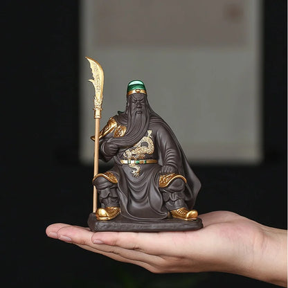 Purple sand Guan Gong God of War  ceramic Painted Guan Yu  modern art sculpture  Home decoration  Tea set decoration Crafts