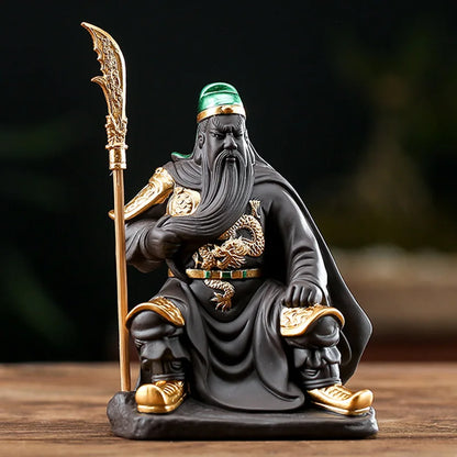 Purple sand Guan Gong God of War  ceramic Painted Guan Yu  modern art sculpture  Home decoration  Tea set decoration Crafts