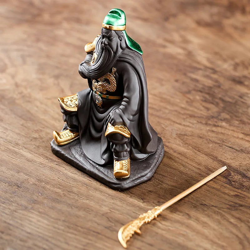 Purple sand Guan Gong God of War  ceramic Painted Guan Yu  modern art sculpture  Home decoration  Tea set decoration Crafts