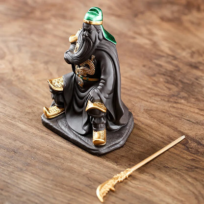 Purple sand Guan Gong God of War  ceramic Painted Guan Yu  modern art sculpture  Home decoration  Tea set decoration Crafts