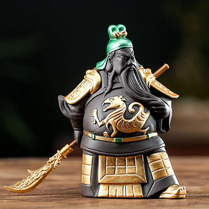 Purple sand Guan Gong God of War  ceramic Painted Guan Yu  modern art sculpture  Home decoration  Tea set decoration Crafts