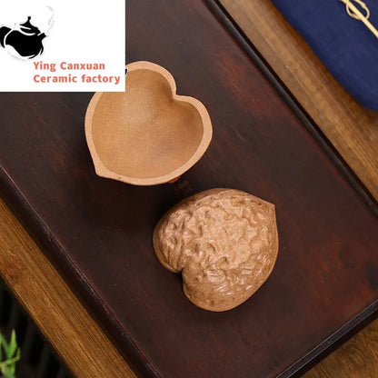 Purple sand cup a pair of original mine old section mud pure hand bionic walnut cup master cup personal kungfu tea cup pair cup