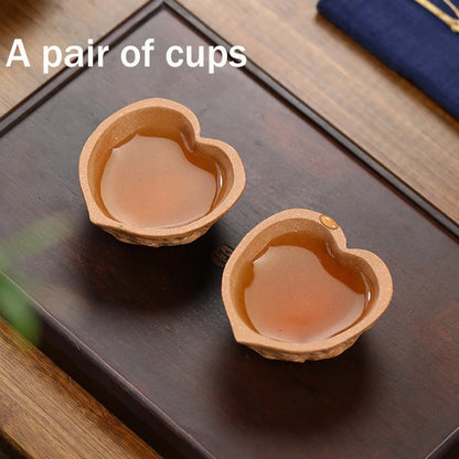 Purple sand cup a pair of original mine old section mud pure hand bionic walnut cup master cup personal kungfu tea cup pair cup