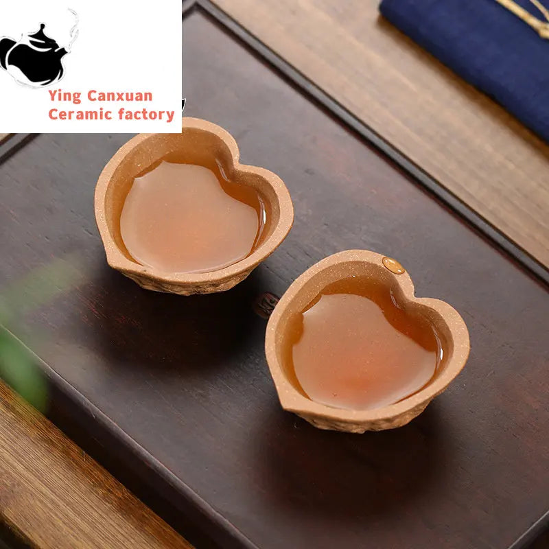 Purple sand cup a pair of original mine old section mud pure hand bionic walnut cup master cup personal kungfu tea cup pair cup