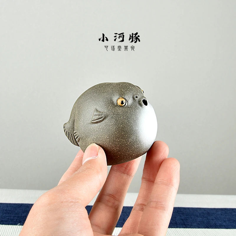 Purplue Sand Tea Pet Decoration Boutique Supportable Raw Ore Tea Table Tea Table Cute Fish and Fish Play Incense Holder Puffer T