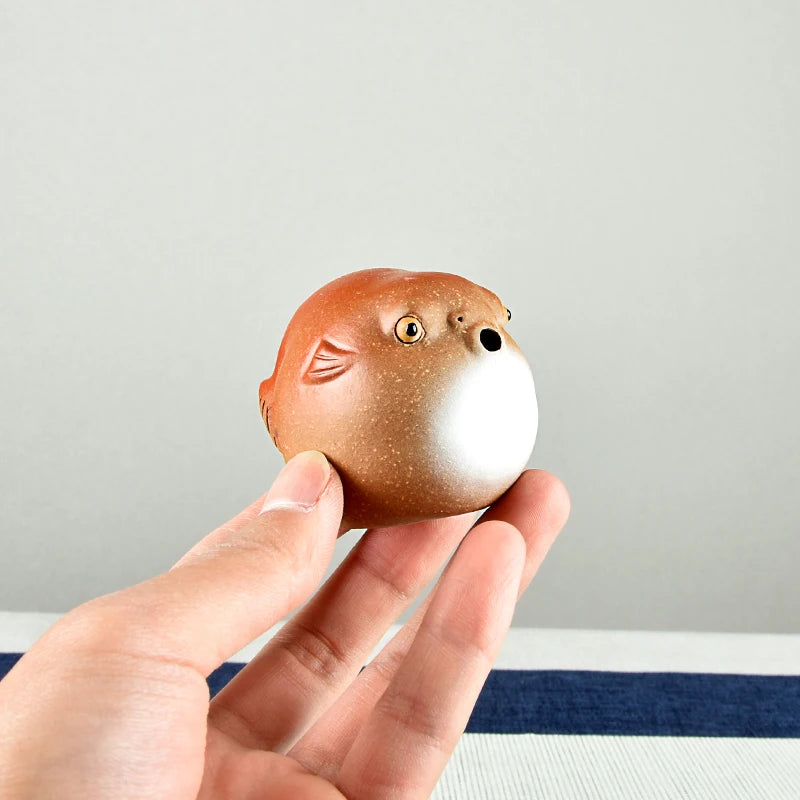 Purplue Sand Tea Pet Decoration Boutique Supportable Raw Ore Tea Table Tea Table Cute Fish and Fish Play Incense Holder Puffer T