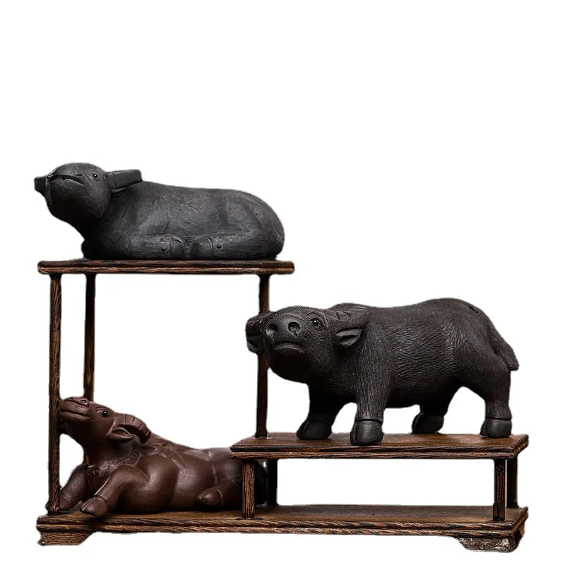 Purplue Sand Tea Pet Decoration Raw Ore Purple Clay Supportable Lucky Cow Kung Fu Tea Utensils Cute Tea Table