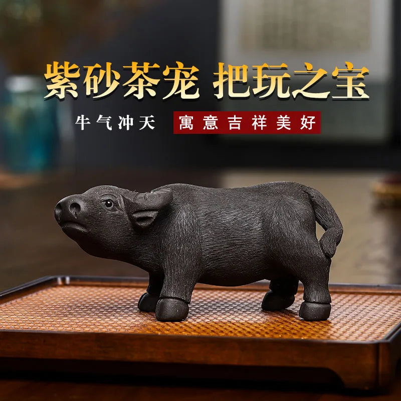 Purplue Sand Tea Pet Decoration Raw Ore Purple Clay Supportable Lucky Cow Kung Fu Tea Utensils Cute Tea Table
