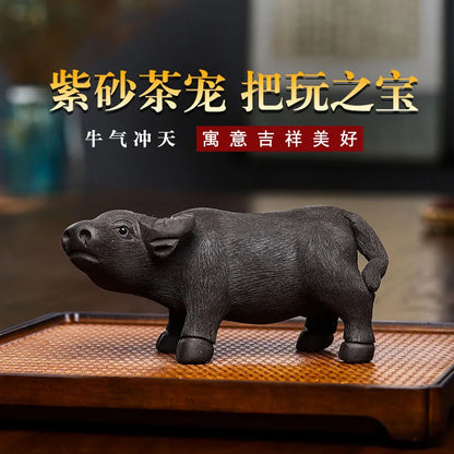 Purplue Sand Tea Pet Decoration Raw Ore Purple Clay Supportable Lucky Cow Kung Fu Tea Utensils Cute Tea Table