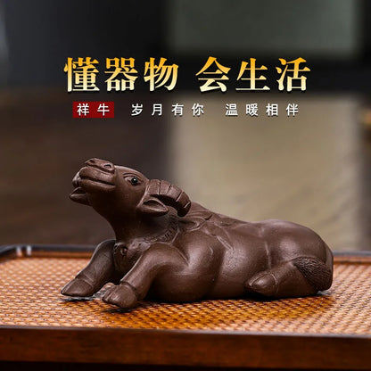 Purplue Sand Tea Pet Decoration Raw Ore Purple Clay Supportable Lucky Cow Kung Fu Tea Utensils Cute Tea Table