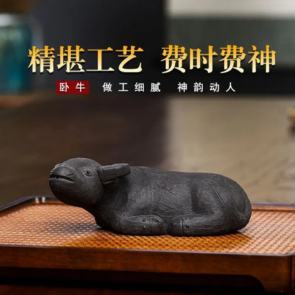 Purplue Sand Tea Pet Decoration Raw Ore Purple Clay Supportable Lucky Cow Kung Fu Tea Utensils Cute Tea Table