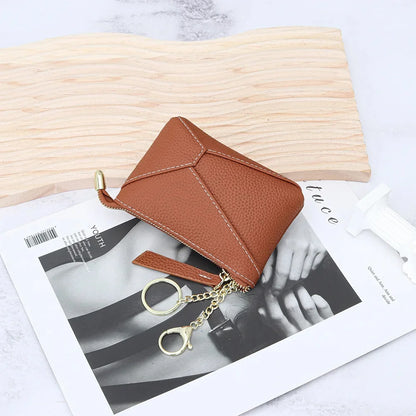 Purse Leather Zipper Zero Wallet Short Geometric Patterns Coin Pouch Women Change Credit Card ID Key Lipstick Storage Bag