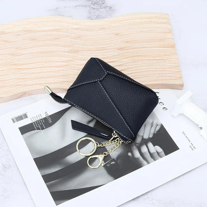 Purse Leather Zipper Zero Wallet Short Geometric Patterns Coin Pouch Women Change Credit Card ID Key Lipstick Storage Bag