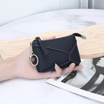 Purse Leather Zipper Zero Wallet Short Geometric Patterns Coin Pouch Women Change Credit Card ID Key Lipstick Storage Bag