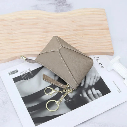 Purse Leather Zipper Zero Wallet Short Geometric Patterns Coin Pouch Women Change Credit Card ID Key Lipstick Storage Bag