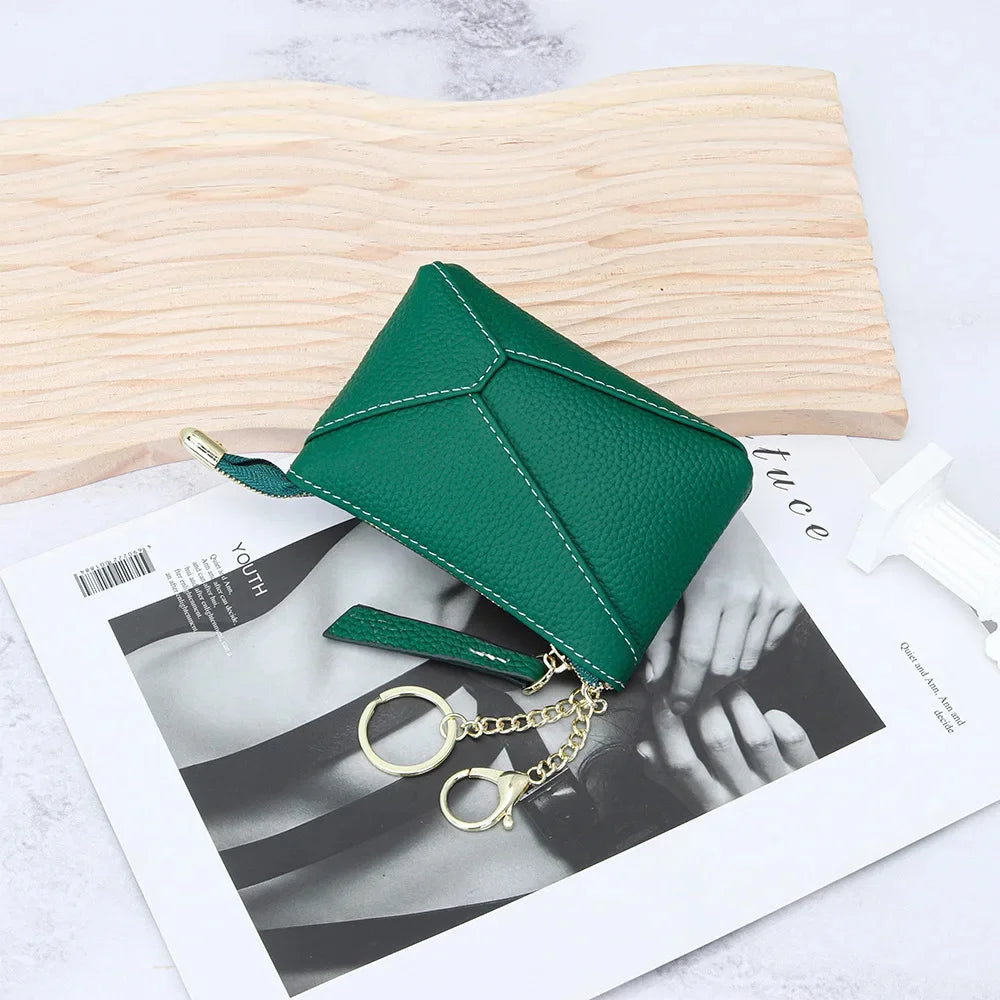 Purse Leather Zipper Zero Wallet Short Geometric Patterns Coin Pouch Women Change Credit Card ID Key Lipstick Storage Bag