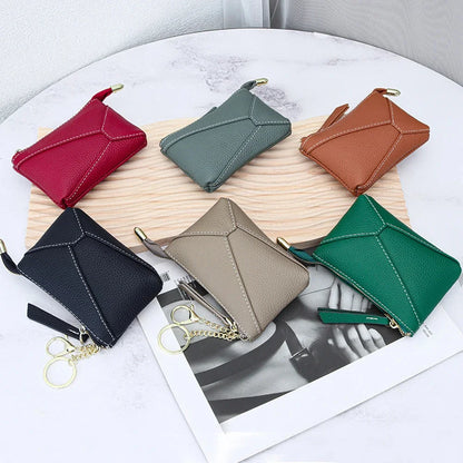 Purse Leather Zipper Zero Wallet Short Geometric Patterns Coin Pouch Women Change Credit Card ID Key Lipstick Storage Bag