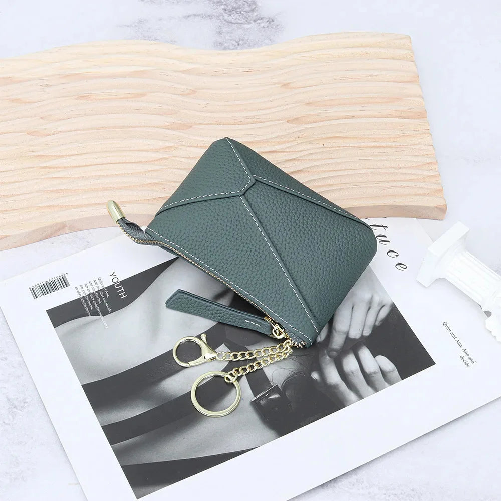 Purse Leather Zipper Zero Wallet Short Geometric Patterns Coin Pouch Women Change Credit Card ID Key Lipstick Storage Bag