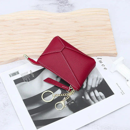Purse Leather Zipper Zero Wallet Short Geometric Patterns Coin Pouch Women Change Credit Card ID Key Lipstick Storage Bag