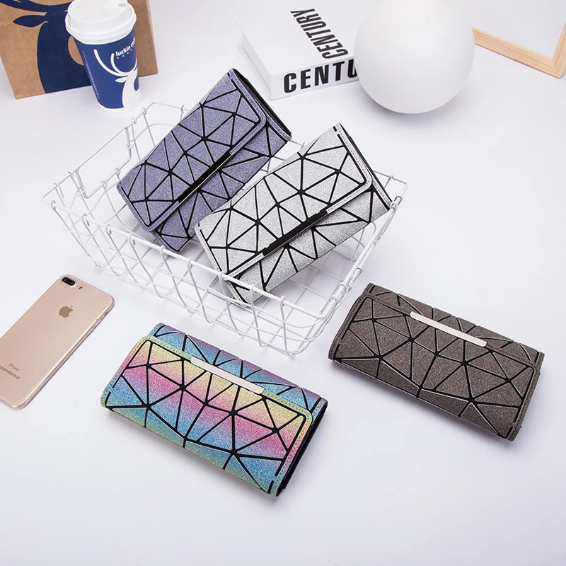Purse bao bag Geometric Wallet women's Long Clutch Wallets Money Bag Three Folds Wallet Ladies Card Holder carteira portfel