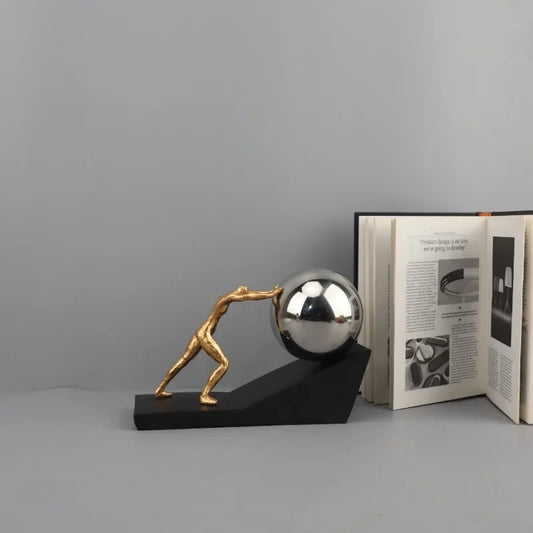 Pushing The Ball Character Resins Sculpture Mythical Figures Sisyphus Pushed The Rolling Stone Statue Desk Decoration Ornaments