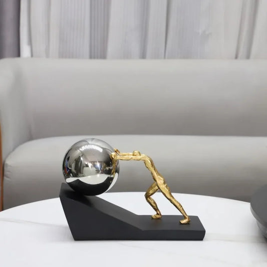 Pushing The Ball Character Resins Sculpture Mythical Figures Sisyphus Pushed The Rolling Stone Statue Desk Decoration Ornaments