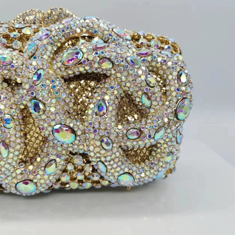 Pythons set with diamonds Crystal Evening Clutch Bag Women New Luxury Designer Chic Novelty Rhinestone Metal Purse And Handbag