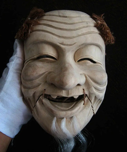 QH032 - 22x16x8 cm Hand Carved Japanese Elder Noh Mask