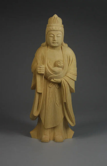 QH071 --12.5X4X6 CM Long Hand Carved Cypress Wood Figurine Carving : Hariti