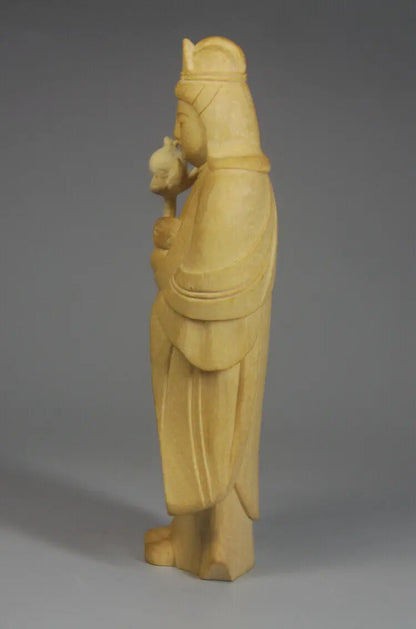 QH071 --12.5X4X6 CM Long Hand Carved Cypress Wood Figurine Carving : Hariti