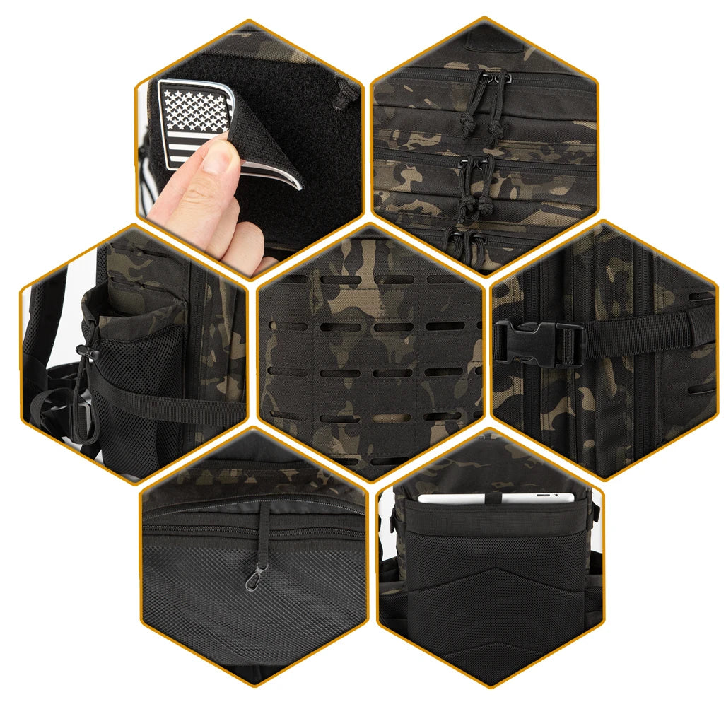QT&QY 25L/45L Tactical Backpack for Women/men survival Laser Cut Molle Daypack School Bag Gym EDC Rucksack with Dual Cup Holder