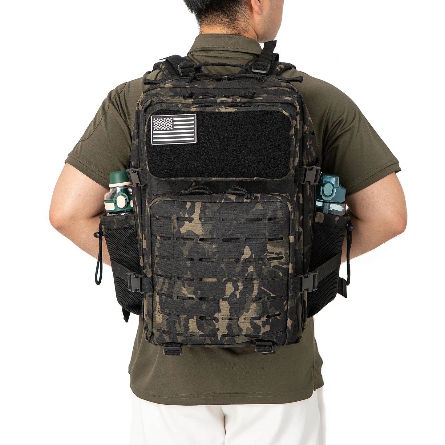 QT&QY 25L/45L Tactical Backpack for Women/men survival Laser Cut Molle Daypack School Bag Gym EDC Rucksack with Dual Cup Holder