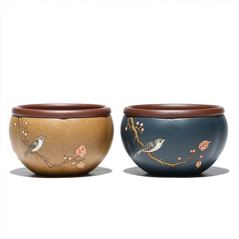 Qingxin Flower and Bird Cup Yixing Yixing Clay Master Cup Handmade Boccaro Cup Clay Painting Powder Pulp High-Grade Tea Cup Manu