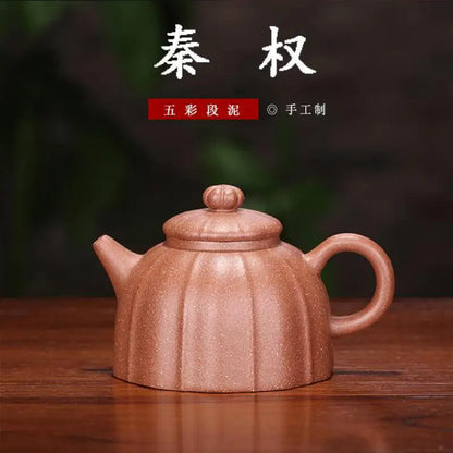 Qinquan-Handmade Zisha Pot with Multicolored Mud on Purple Clay, Handmade Kung-Fu Teaware, Purple Drinkware for Green Dark