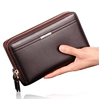 Quality solid color PU Zippers Card Holder Large Capacity Compartts Long Wallet Leather Clutch for men